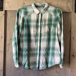 Maurices Green Plaid Pearl Snap‎ Long Sleeve Shirt Cotton Lightweight Women's XL
